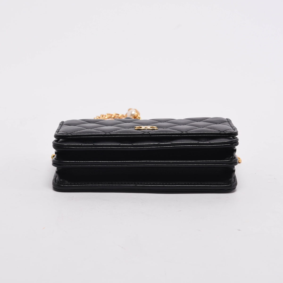 Chanel Black Quilted Lambskin CC Pearl Enamel Wallet on Chain