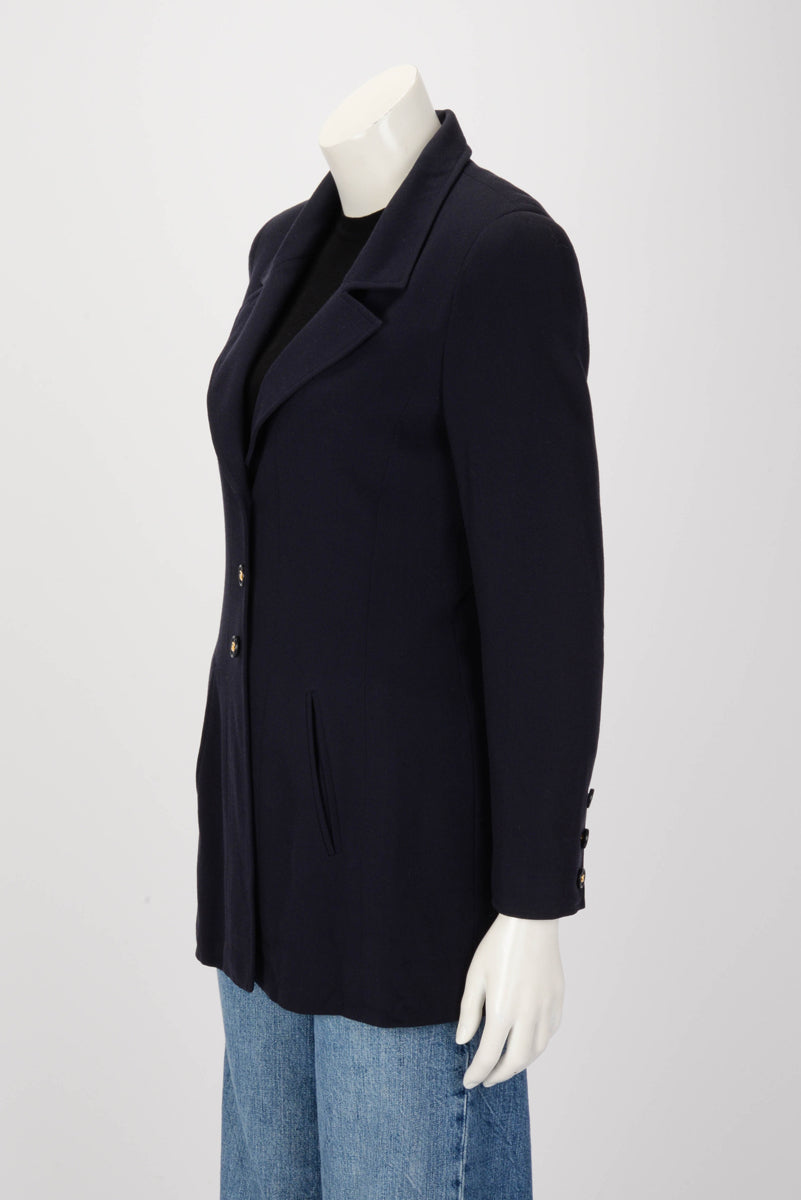 Chanel Navy Wool Twill Long Line Jacket FR 38