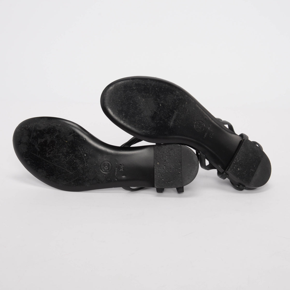 Chanel Black Lambskin & Pearl Camellia Thong Sandals 37