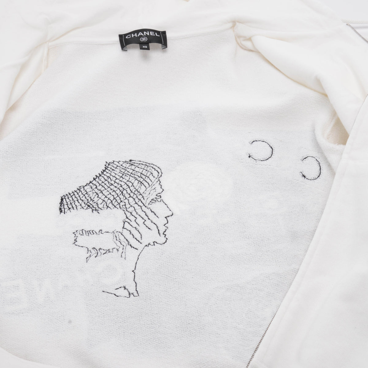 Chanel White Cotton Coco Graffiti Zip Hoodie XS