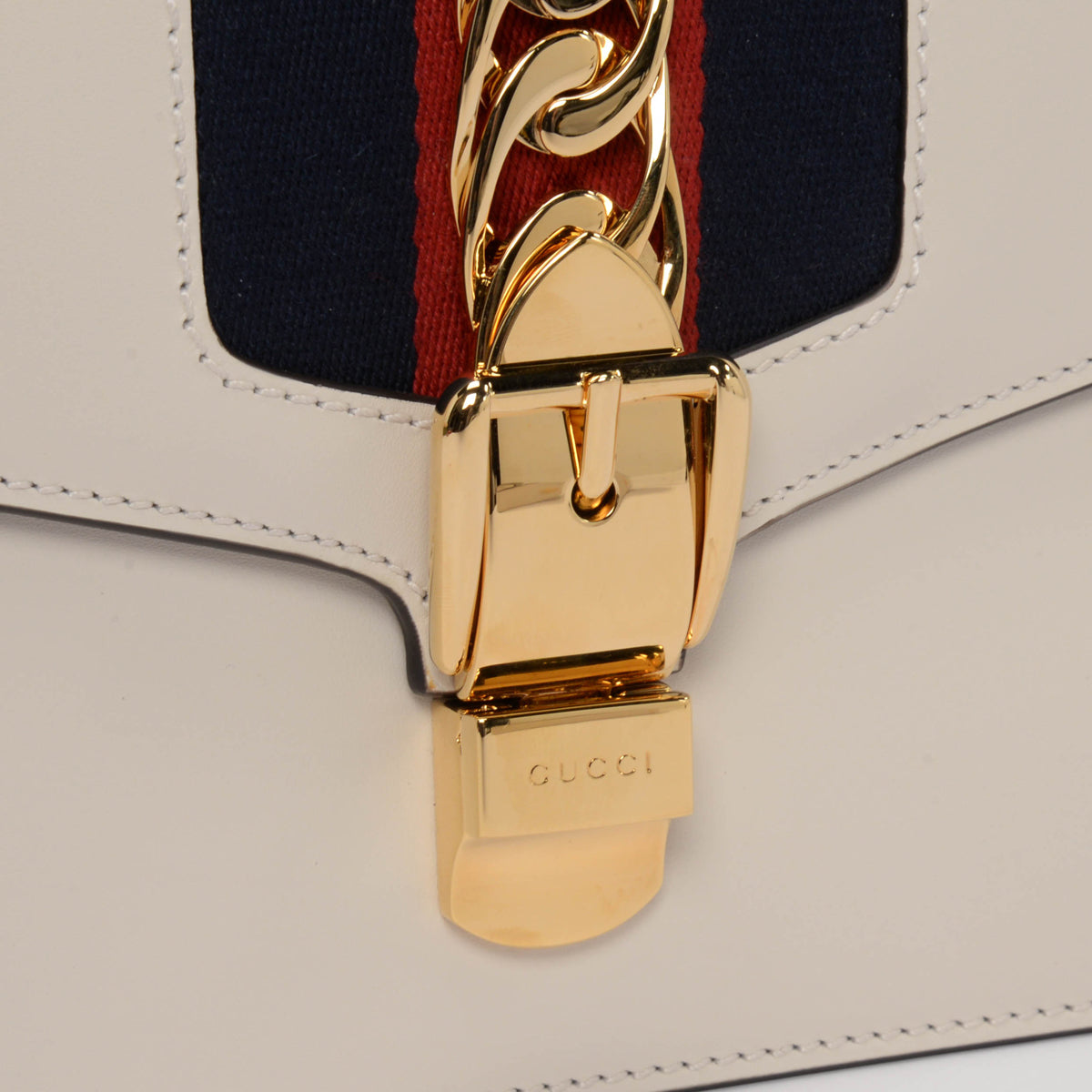 Gucci White Calfskin Small Sylvie Shoulder Bag