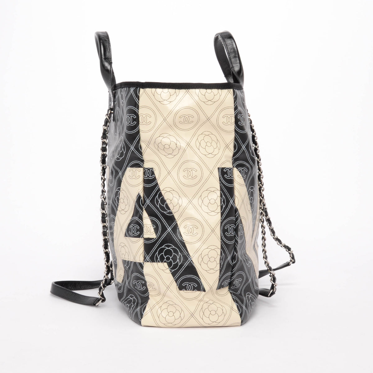 Chanel Black & Ivory Coated Canvas Camellia Tote