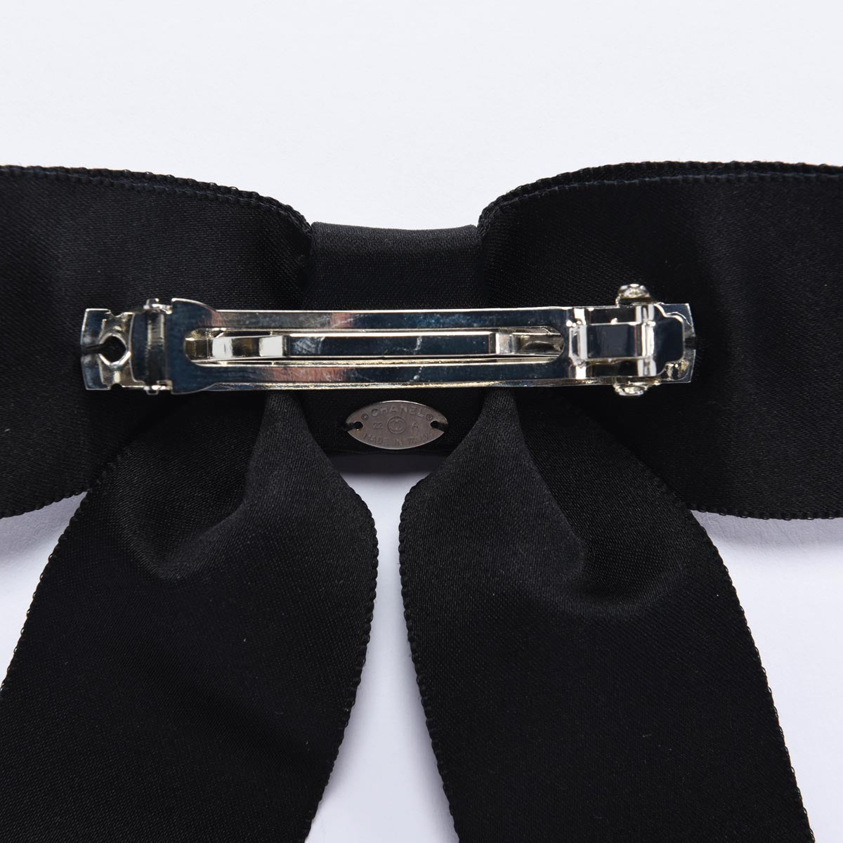 Chanel Black Silk Blend Bow CC Hair Clip