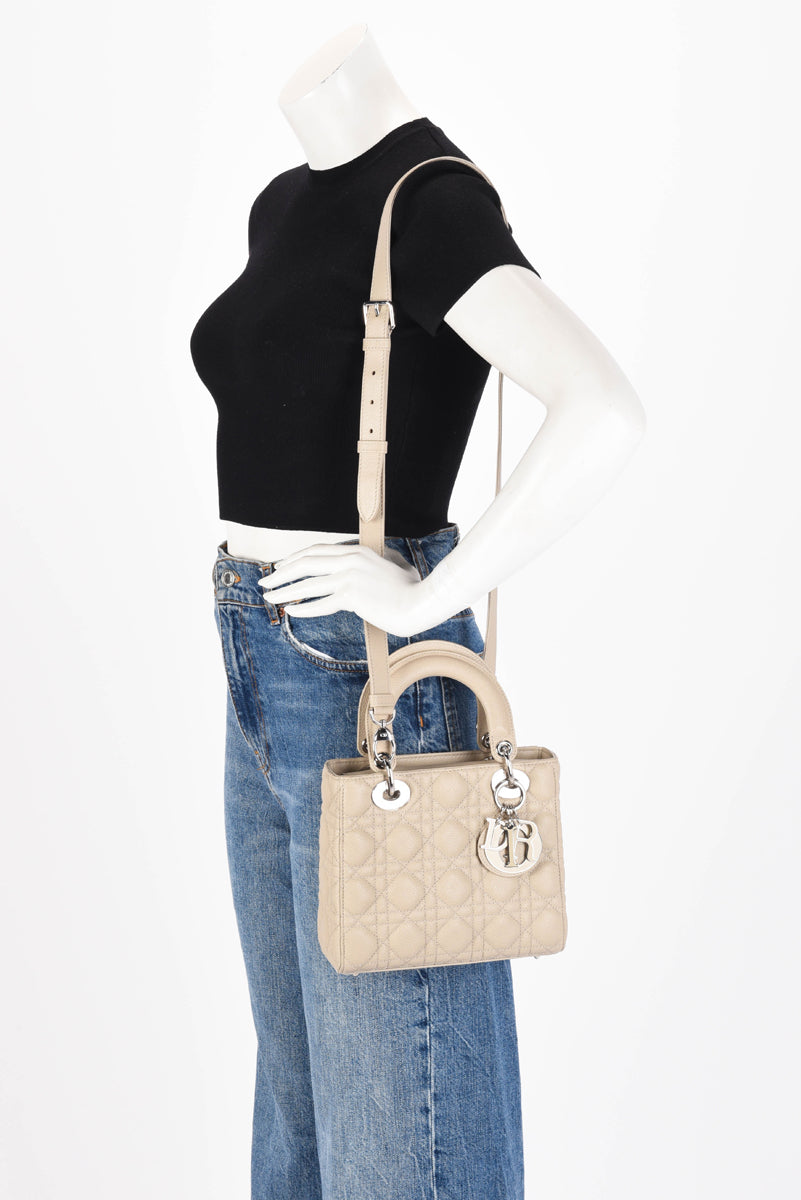 Dior Sand Cannage Grained Calfskin Small Lady Dior