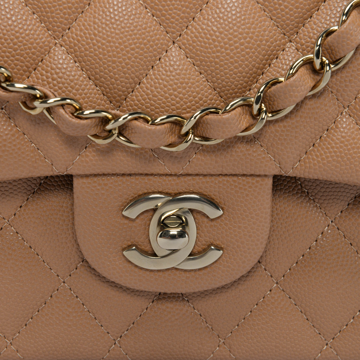Chanel Dark Beige Caviar Medium Classic Flap Bag LGHW
