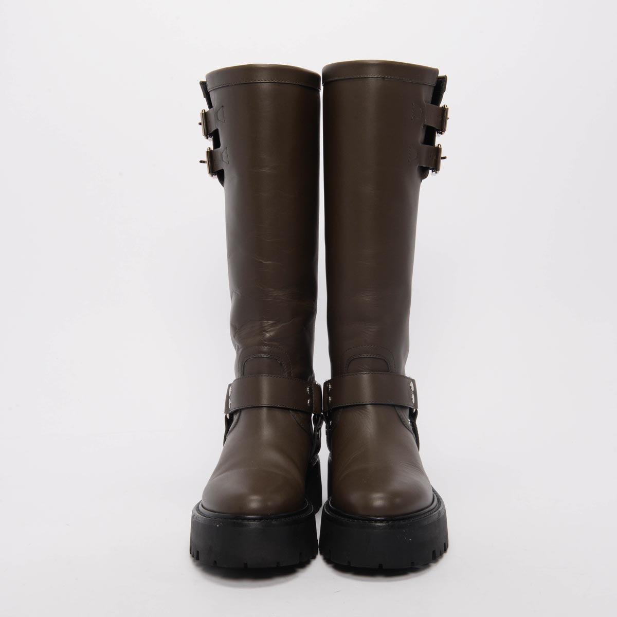 Celine Khaki Calfskin High Biker Boots 39
