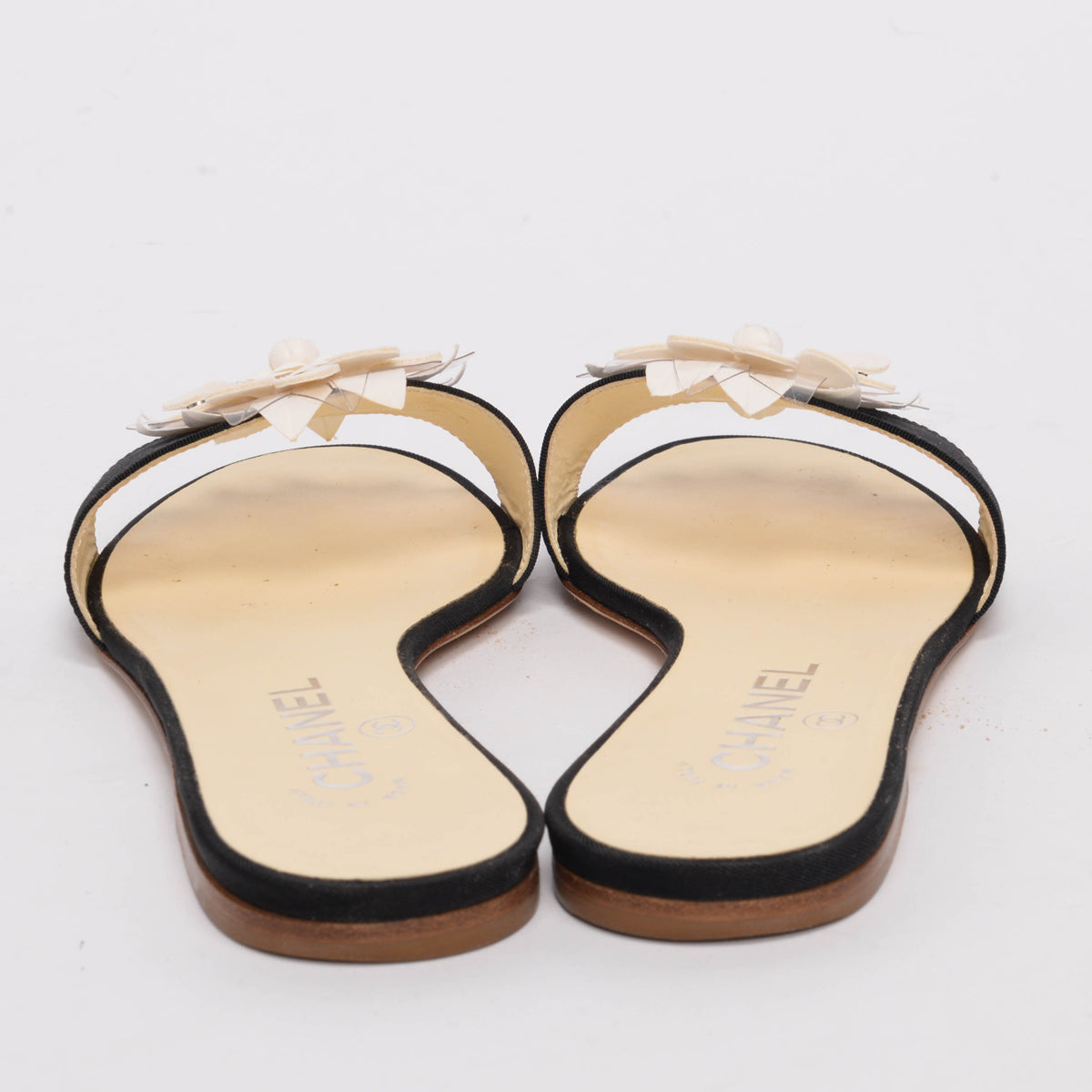 Chanel Black Grosgrain Floral Embellished Sandals 37