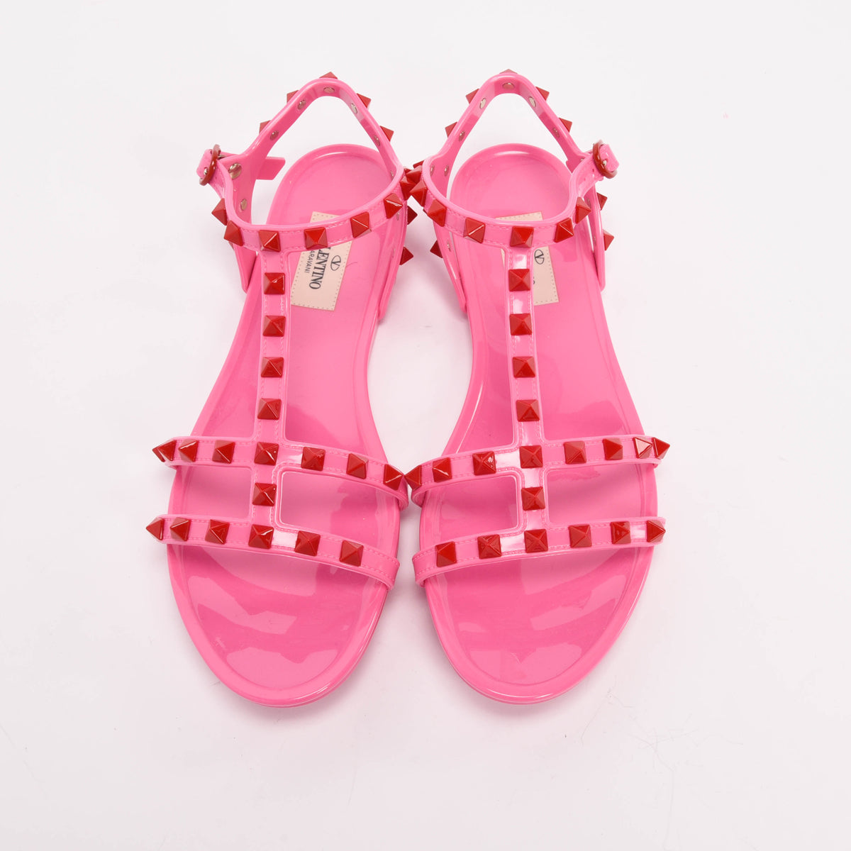 Valentino Pink & Red Rubber Rockstud Jelly Sandals 39