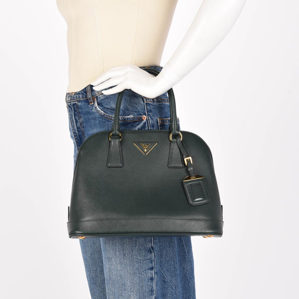 Prada Emerald Saffiano Lux Medium Promenade Bag
