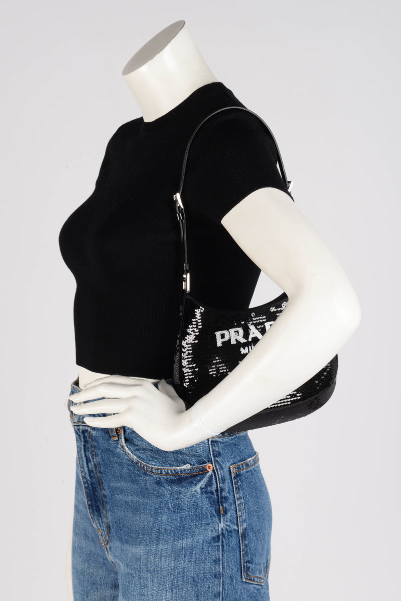 Prada Black Sequin Cleo Mini Bag