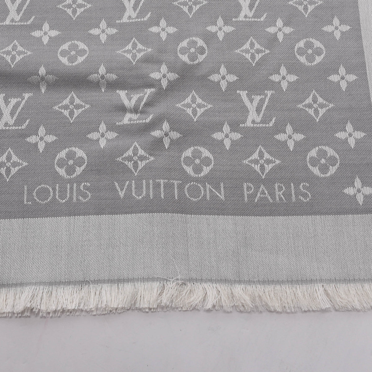 Louis Vuitton Pearl Grey Silk & Wool Denim Monogram Shawl