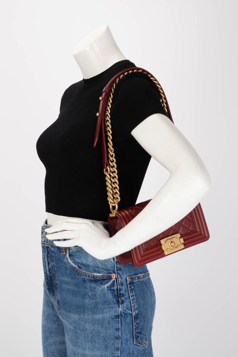 Chanel Burgundy Quilted Lambskin Small Boy Bag