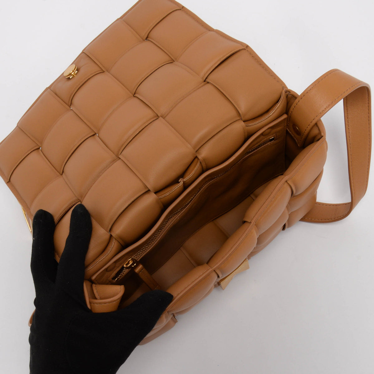 Bottega Veneta Caramel Intrecciato Lambskin Padded Cassette Bag