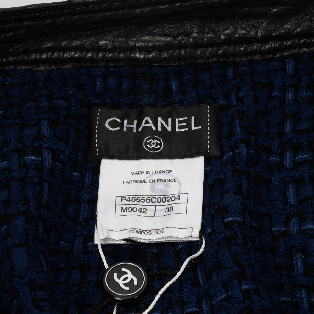Chanel Black & Blue Leather Embossed Tweed Shorts FR 38