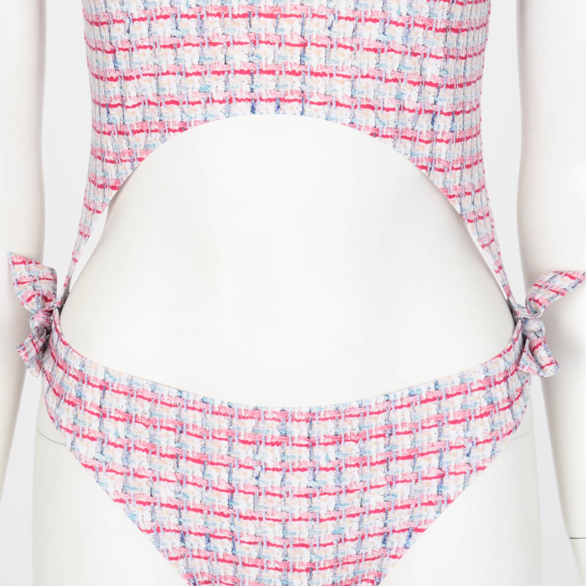 Chanel Tweed Print Cut-Out One Piece Swimsuit FR 40