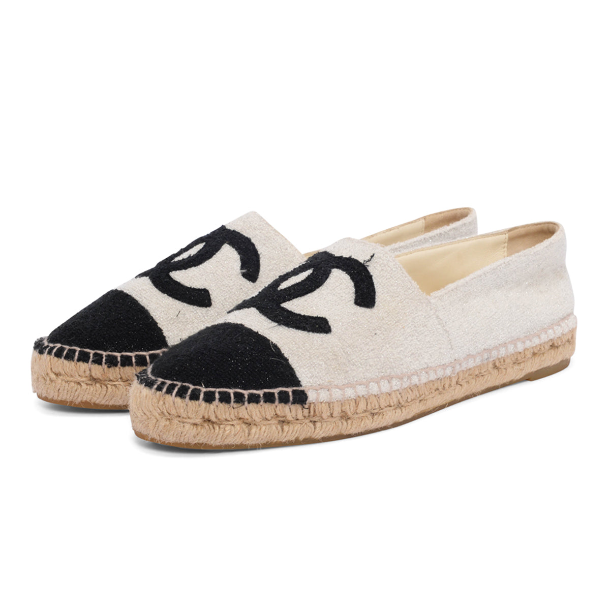 Chanel Light Grey Lurex Boucle CC Espadrilles 41