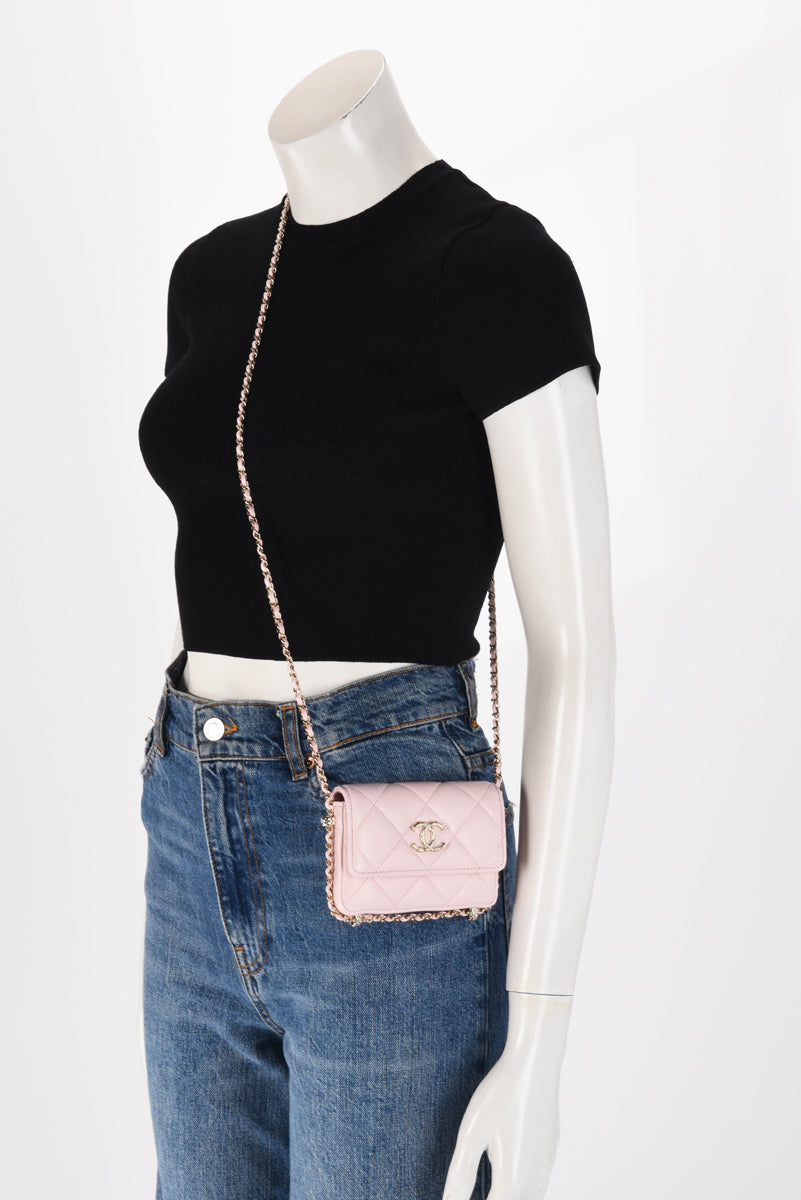 Chanel Light Pink Calfskin Clutch With Chain Wallet
