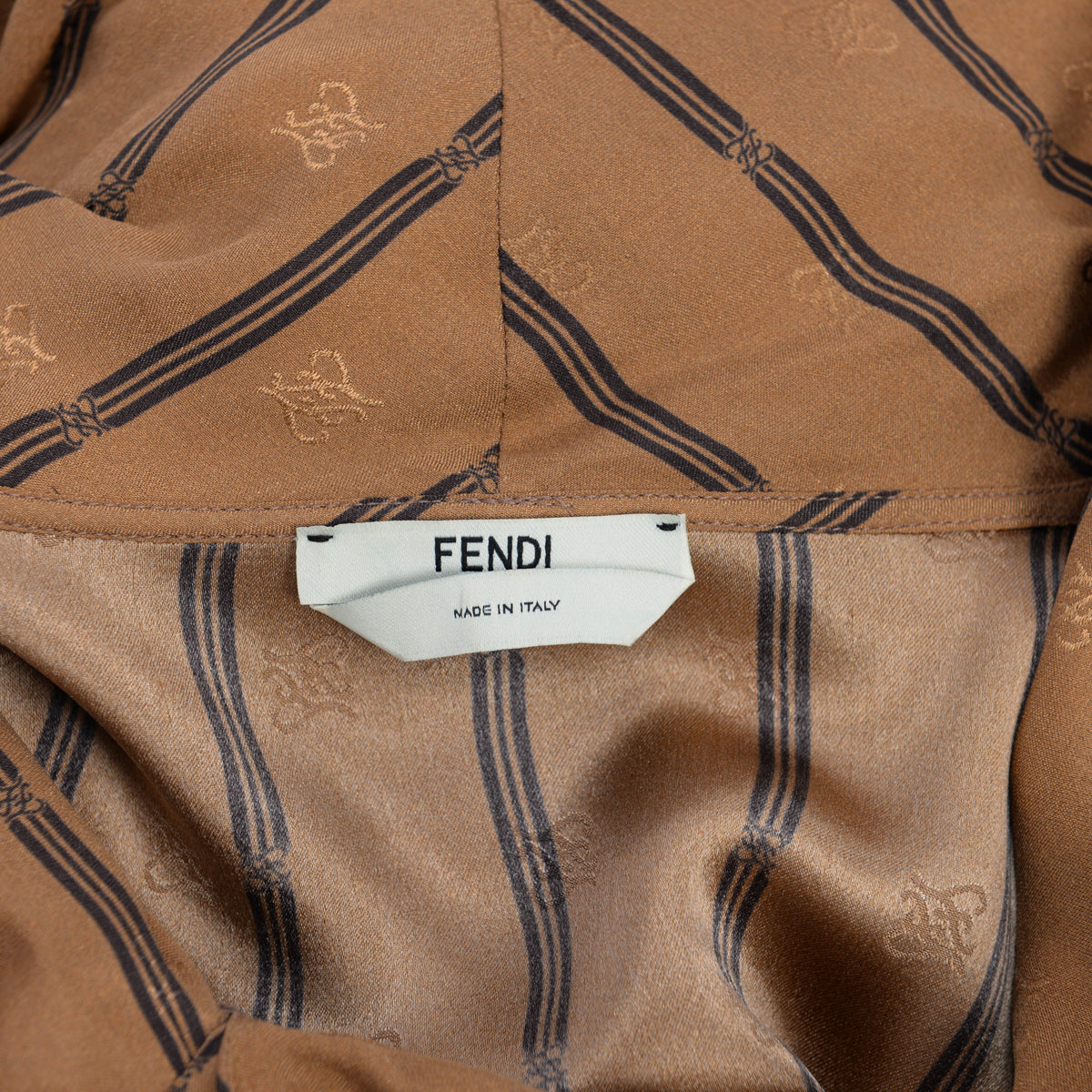 Fendi Tan Striped Silk Karligraphy Dress IT 42