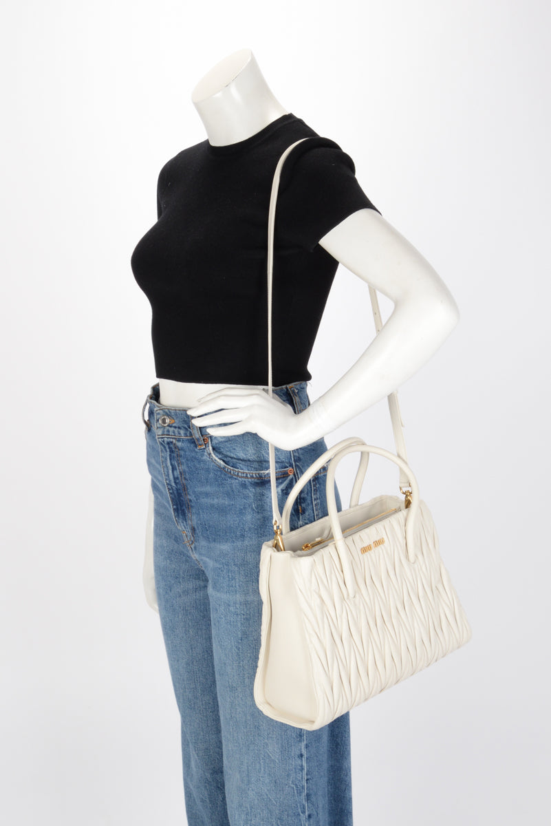 Miu Miu White Matelasse Small Tote
