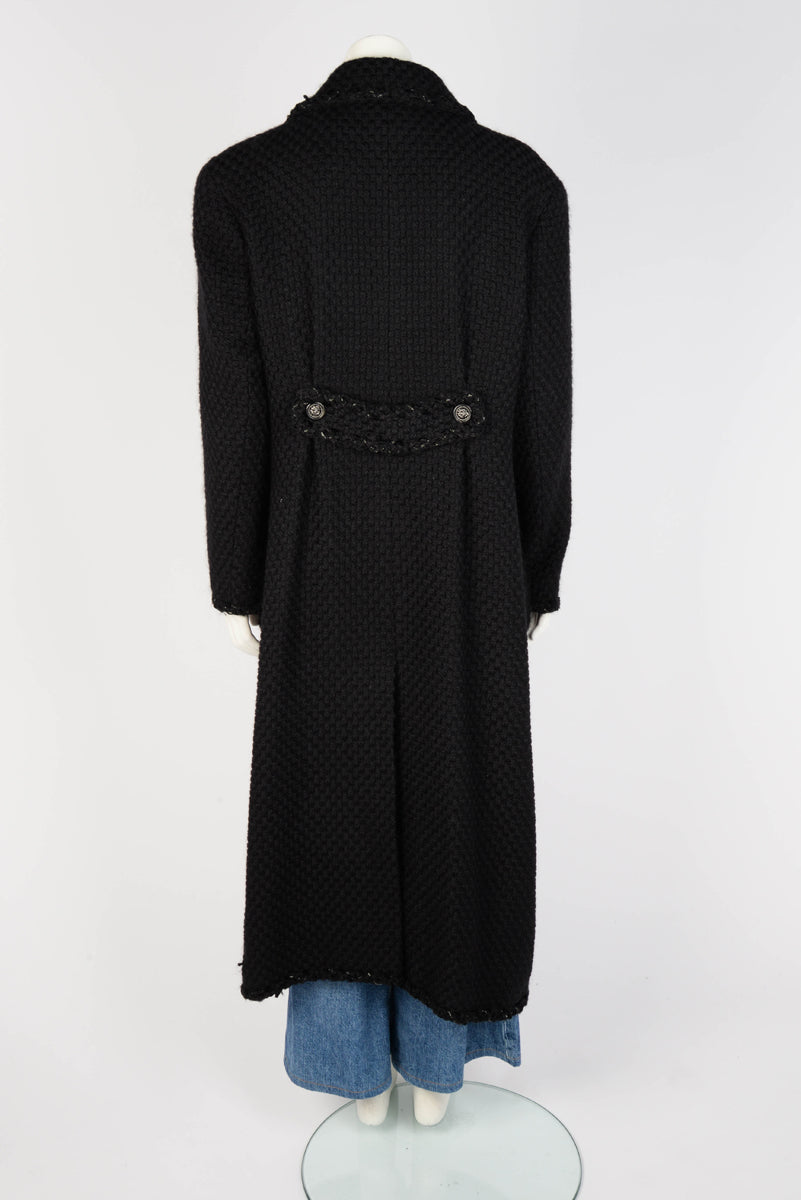 Chanel Black Wool Boucle Braided Trim Coat FR 50