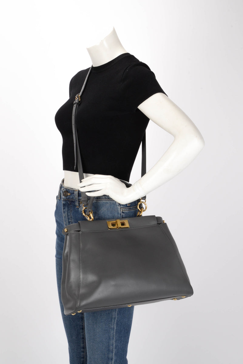 Fendi Dark Grey Nappa Medium Peekaboo Bag