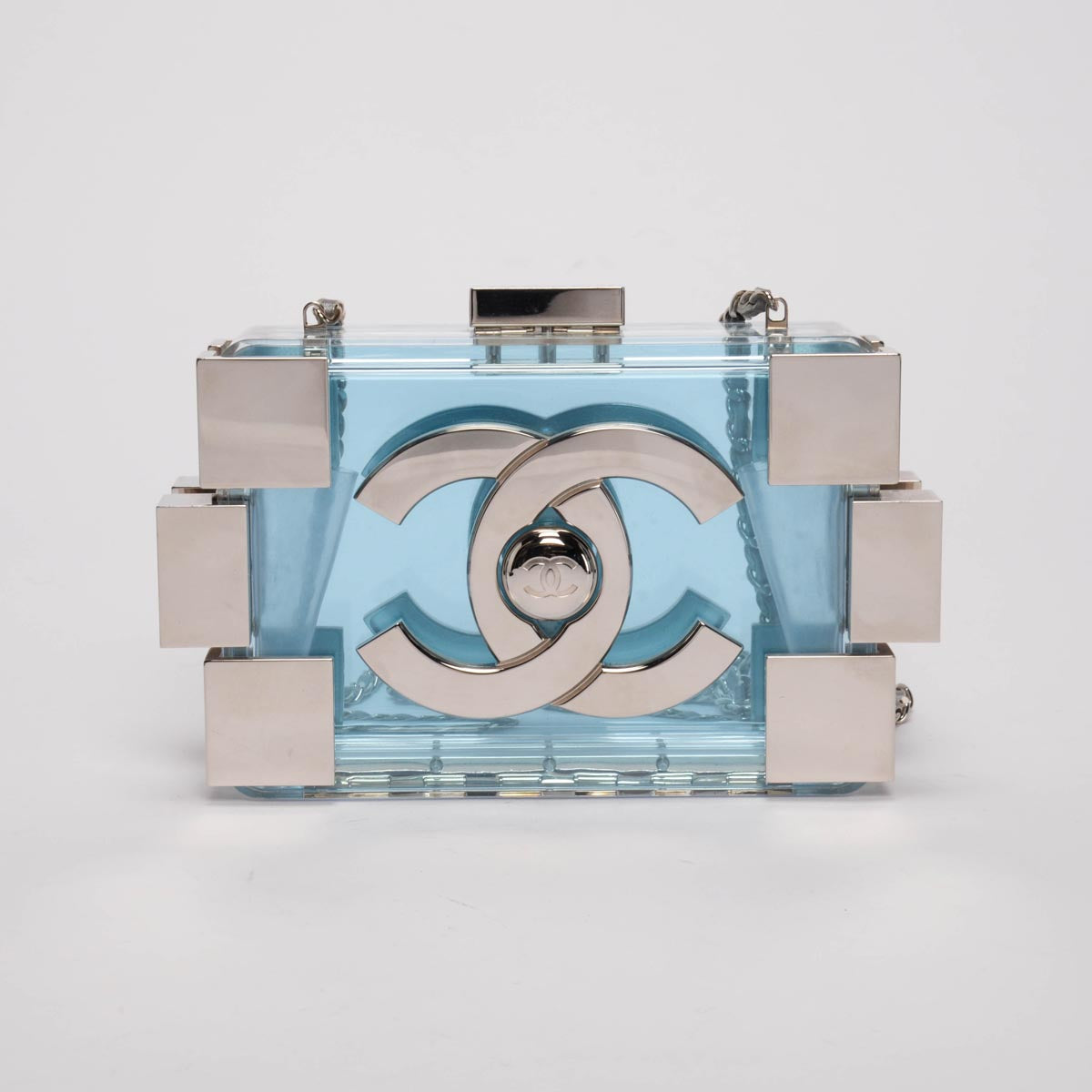 Chanel Blue Clear Plexiglass Boy Brick Lego Clutch