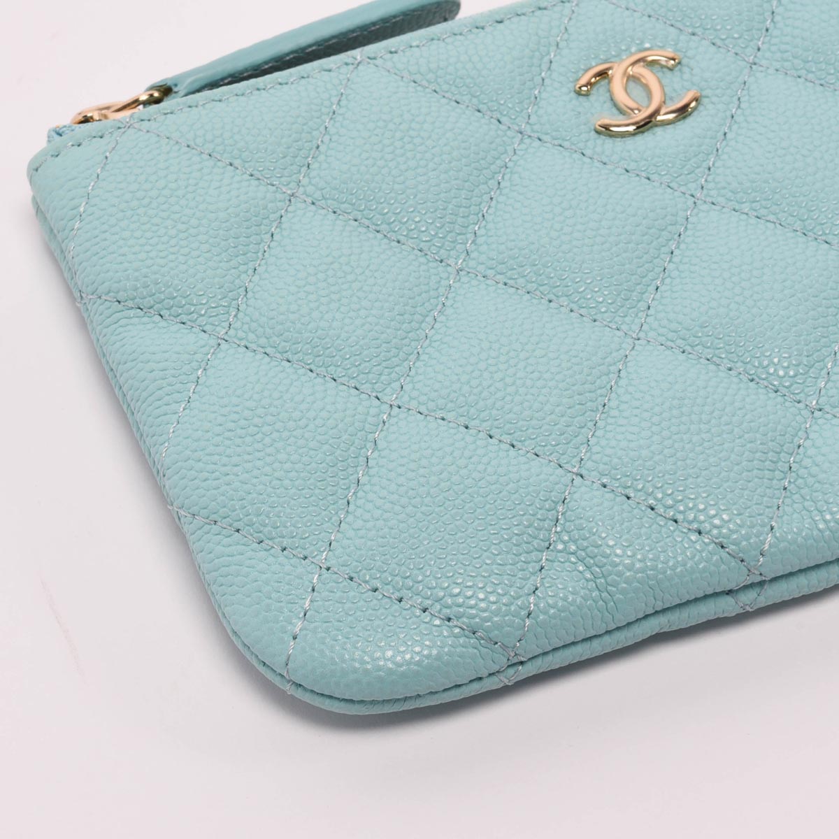Chanel Tiffany Blue Quilted Caviar Classic Small Zipped Pouch