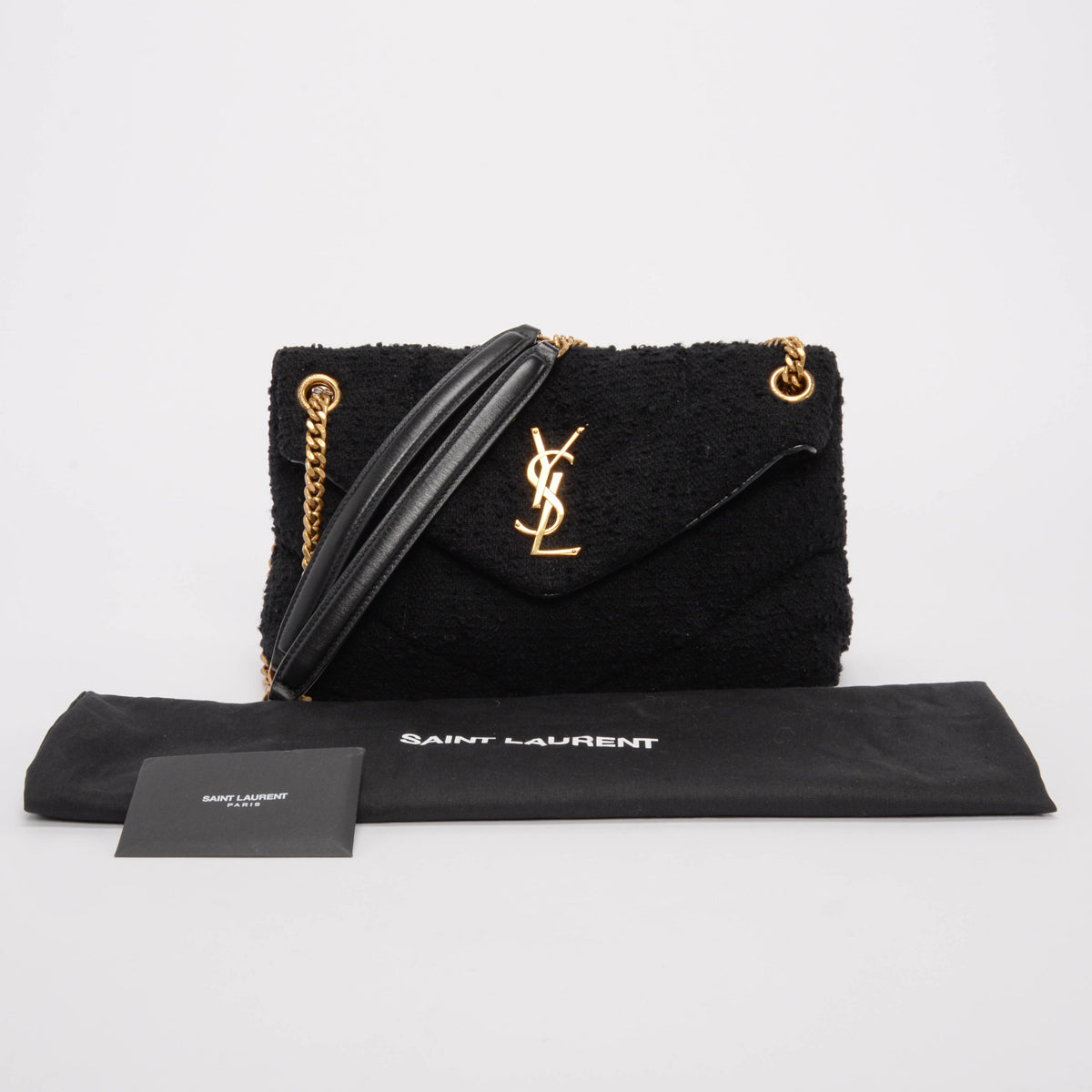 Saint Laurent Black Boucle Tweed Small Lou Lou Puffer Bag