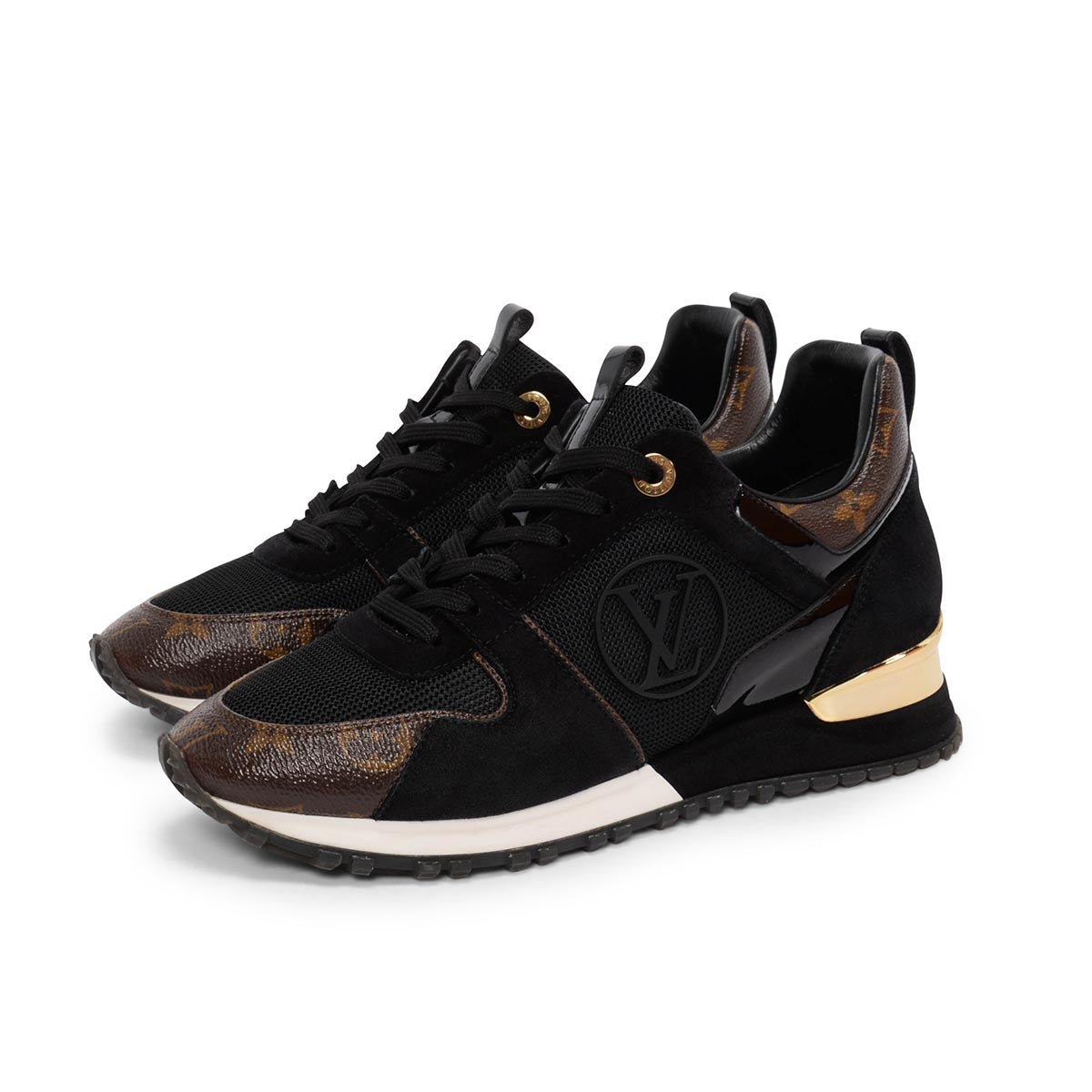Louis Vuitton Black Suede & Monogram Run Away Sneakers 38