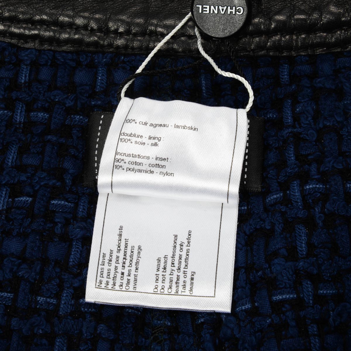 Chanel Black & Blue Leather Embossed Tweed Shorts FR 38