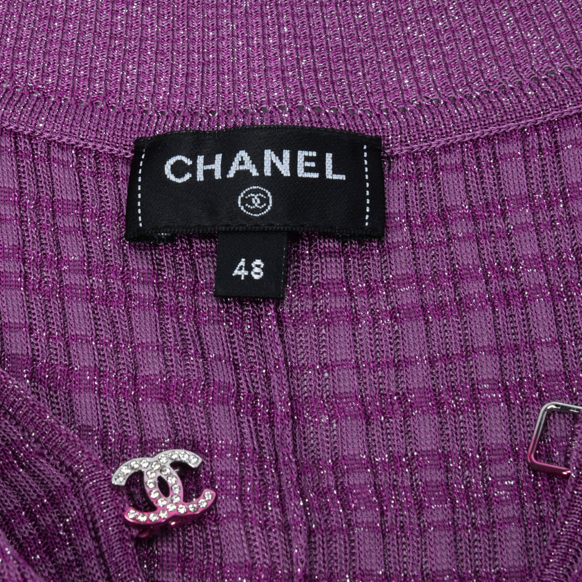 Chanel Purple Ribbed Lurex Collared Midi Dress FR 48