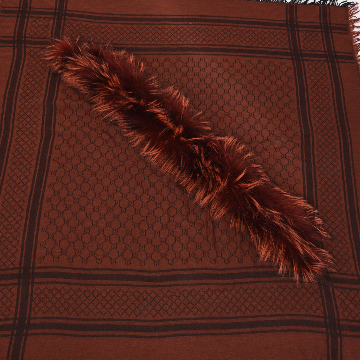 Gucci Burnt Orange Fox Fur GG Shawl