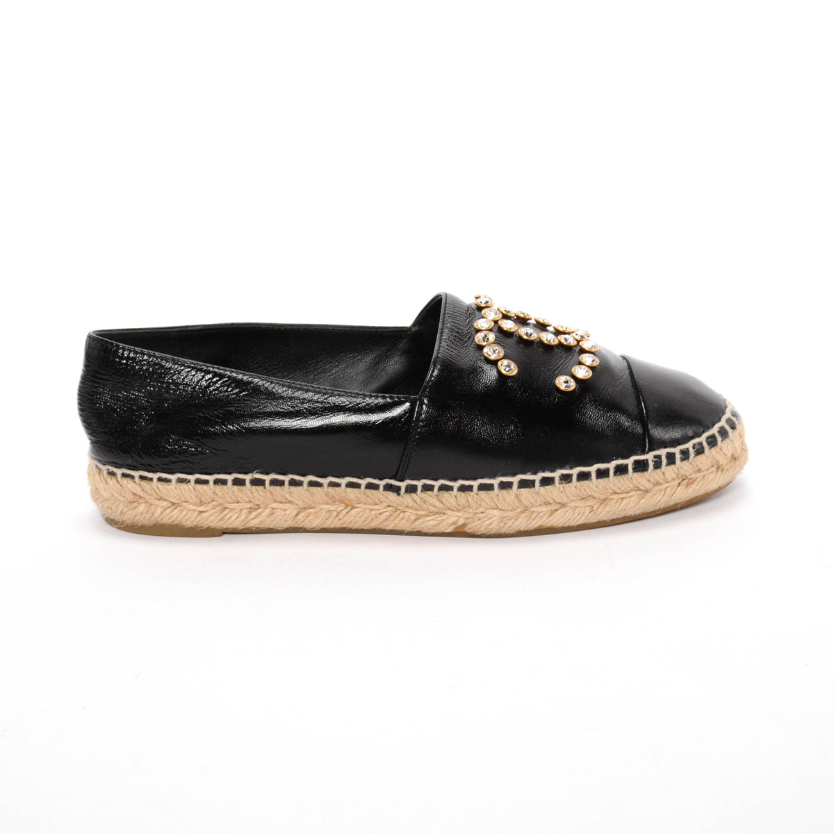 Chanel Black Lambskin Crystal CC Espadrilles 38