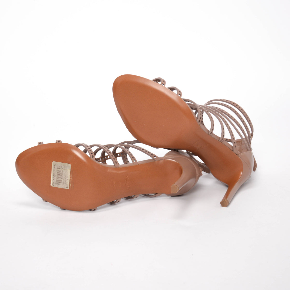 Alaia Nude Laser Cut Calfskin Gladiator Sandals 38