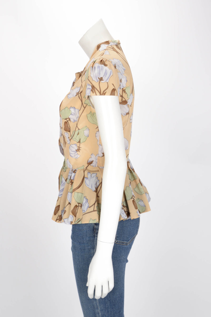 Prada Beige Silk Flower Printed Blouse IT 42