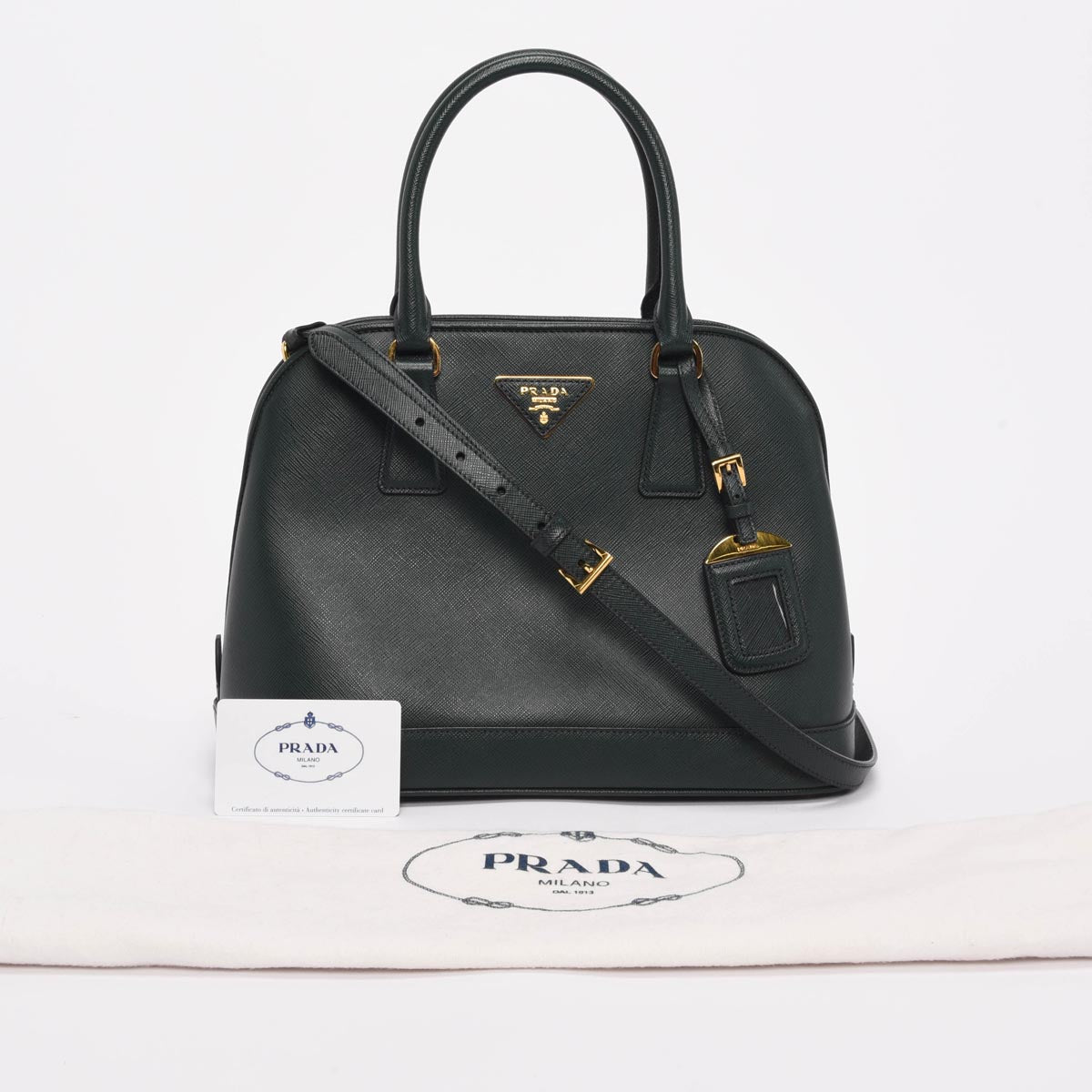 Prada Emerald Saffiano Lux Medium Promenade Bag