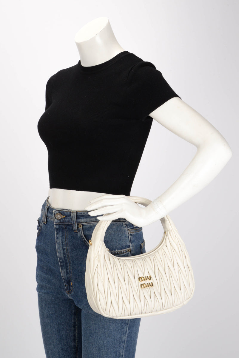 Miu Miu White Nappa Matelasse Medium Wander Bag