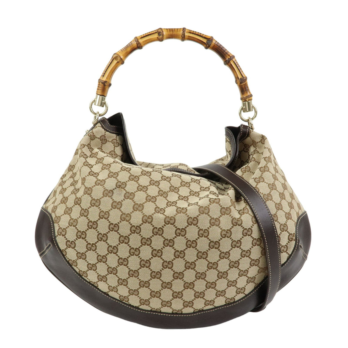 Gucci Beige GG Canvas Bamboo Peggy Hobo Bag
