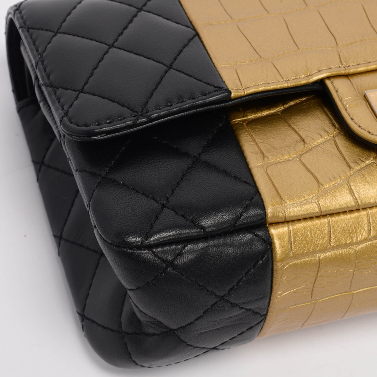 Chanel Black Lambskin Croc Embossed 2.55 Reissue 225 Flap Bag