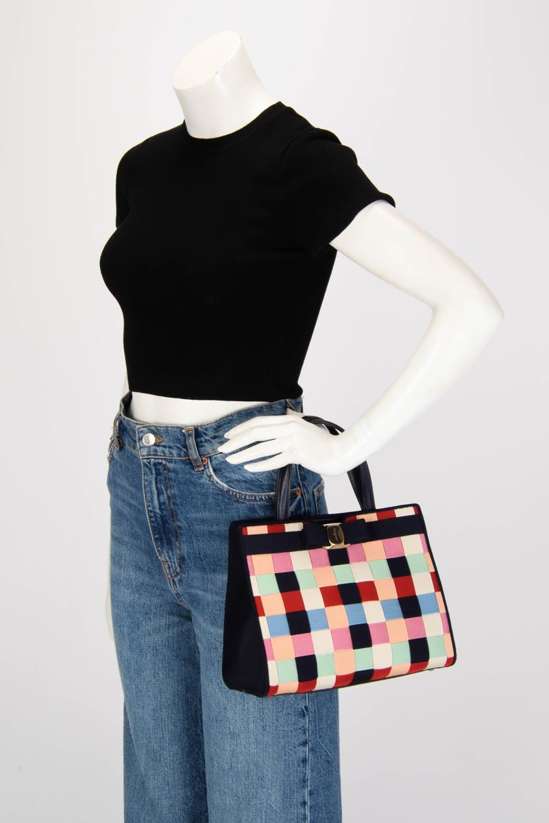 Ferragamo Multi Colour Nylon Vara Bow Tote