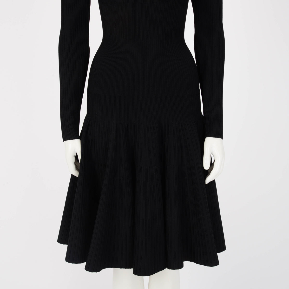 Alaia Black Ribbed Long Sleeve Dress M