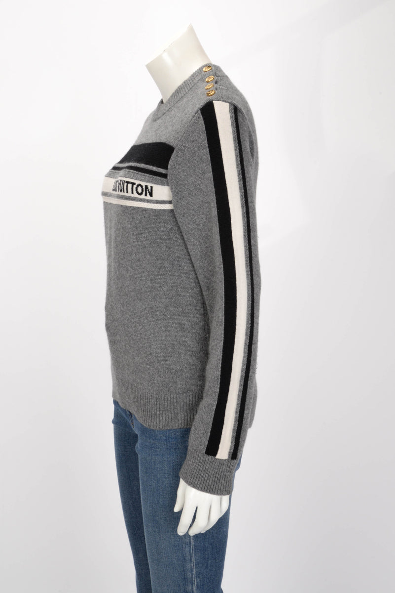 Louis Vuitton Grey Cashmere Knit Signature Logo Sweater S
