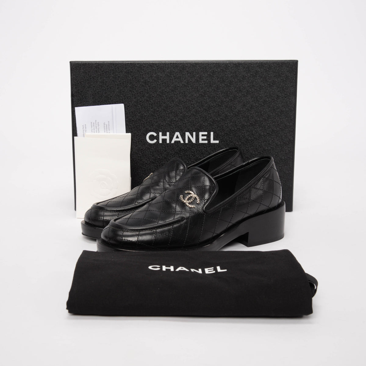 Chanel Black Quilted Calfskin CC Loafers 35