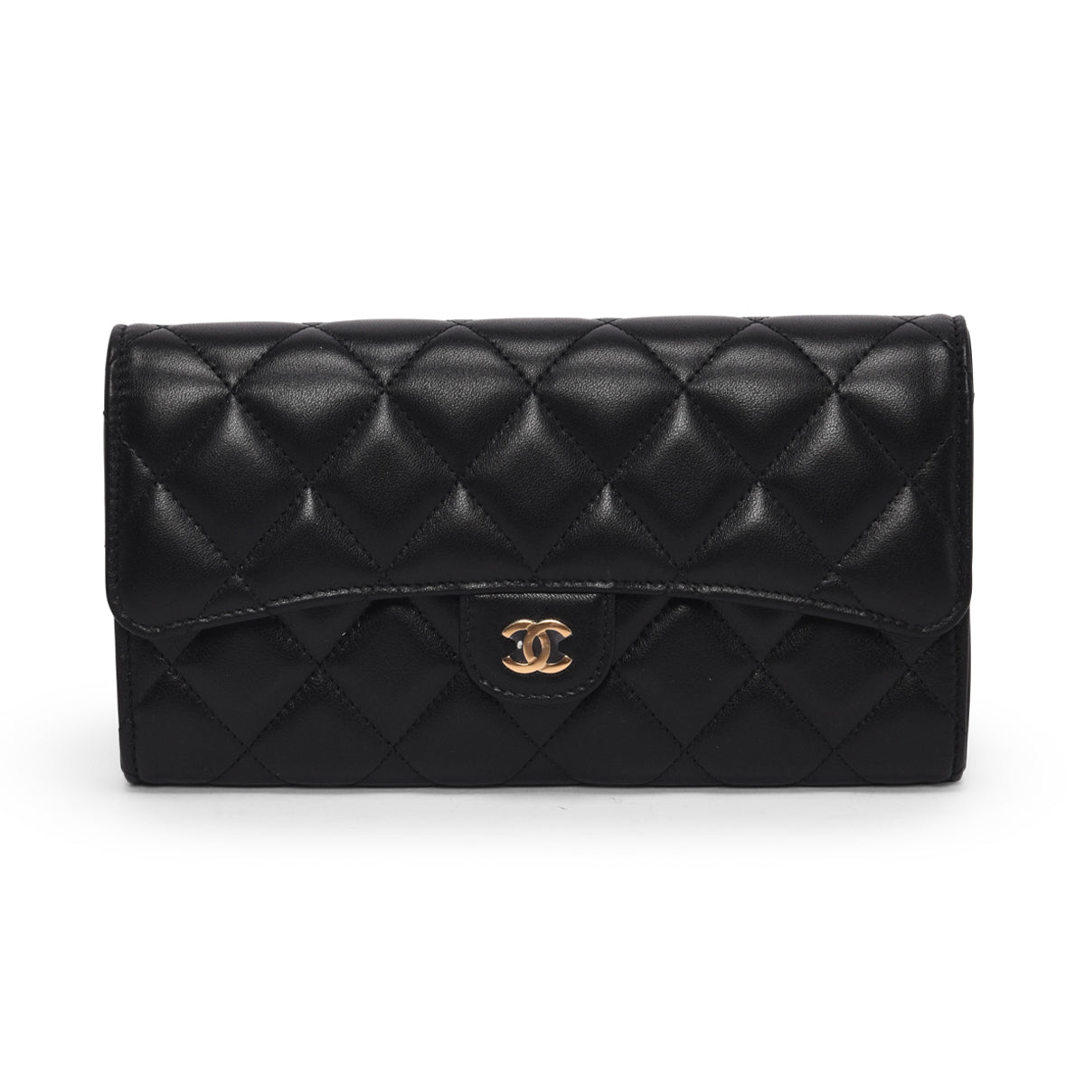 Chanel Black Quilted Lambskin Long Classic Flap Wallet