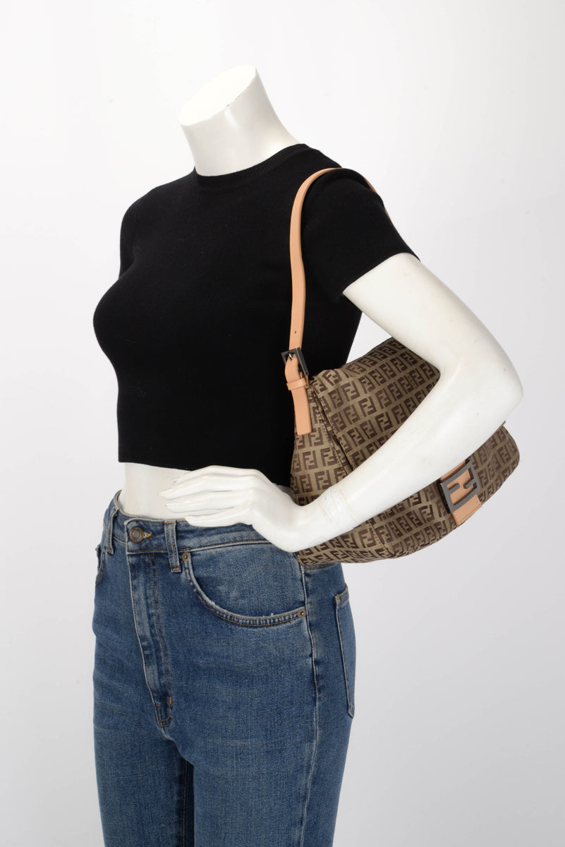 Fendi Brown Zucchino Canvas Mamma Baguette Bag