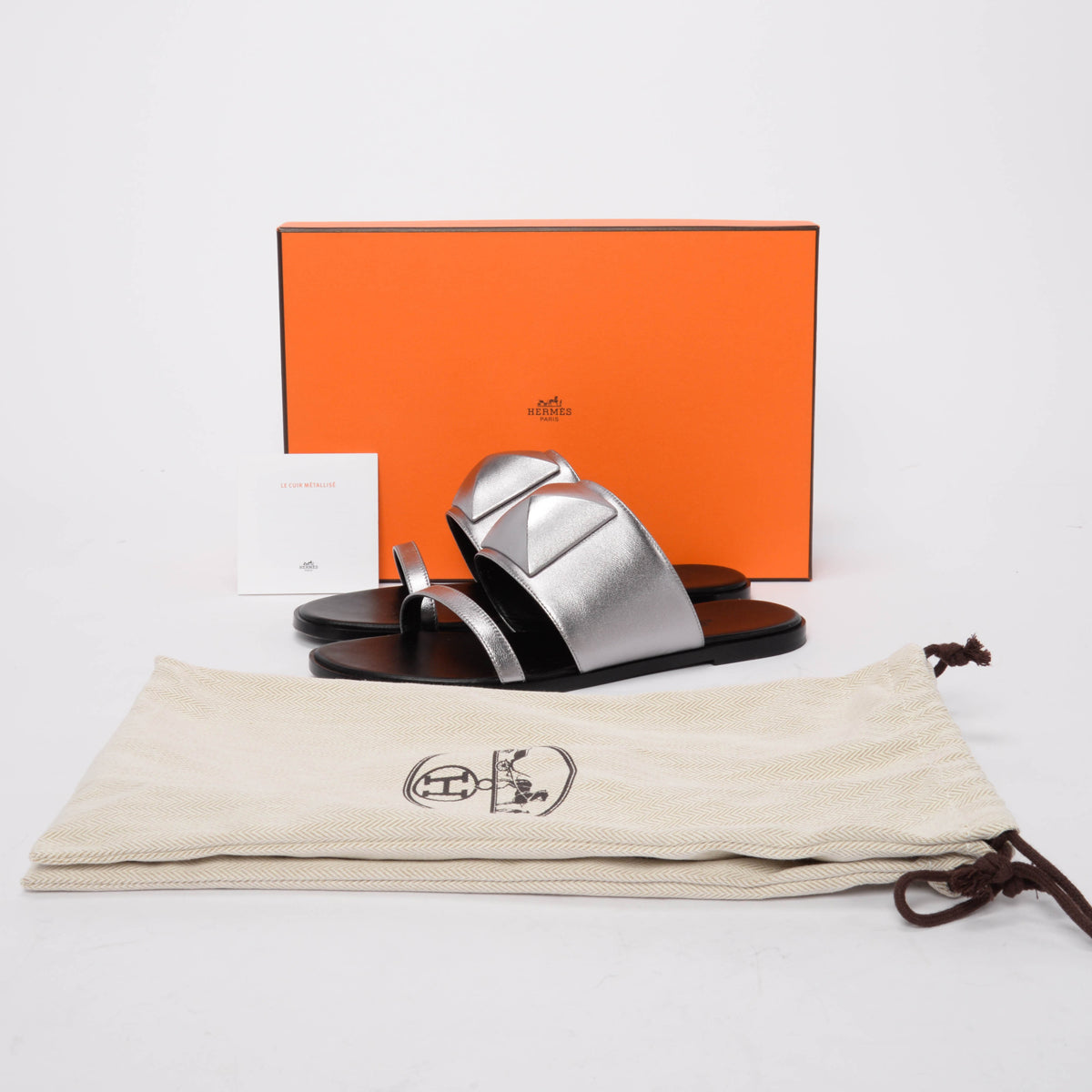 Hermes Gris Argente Lambskin Caia Sandals 39