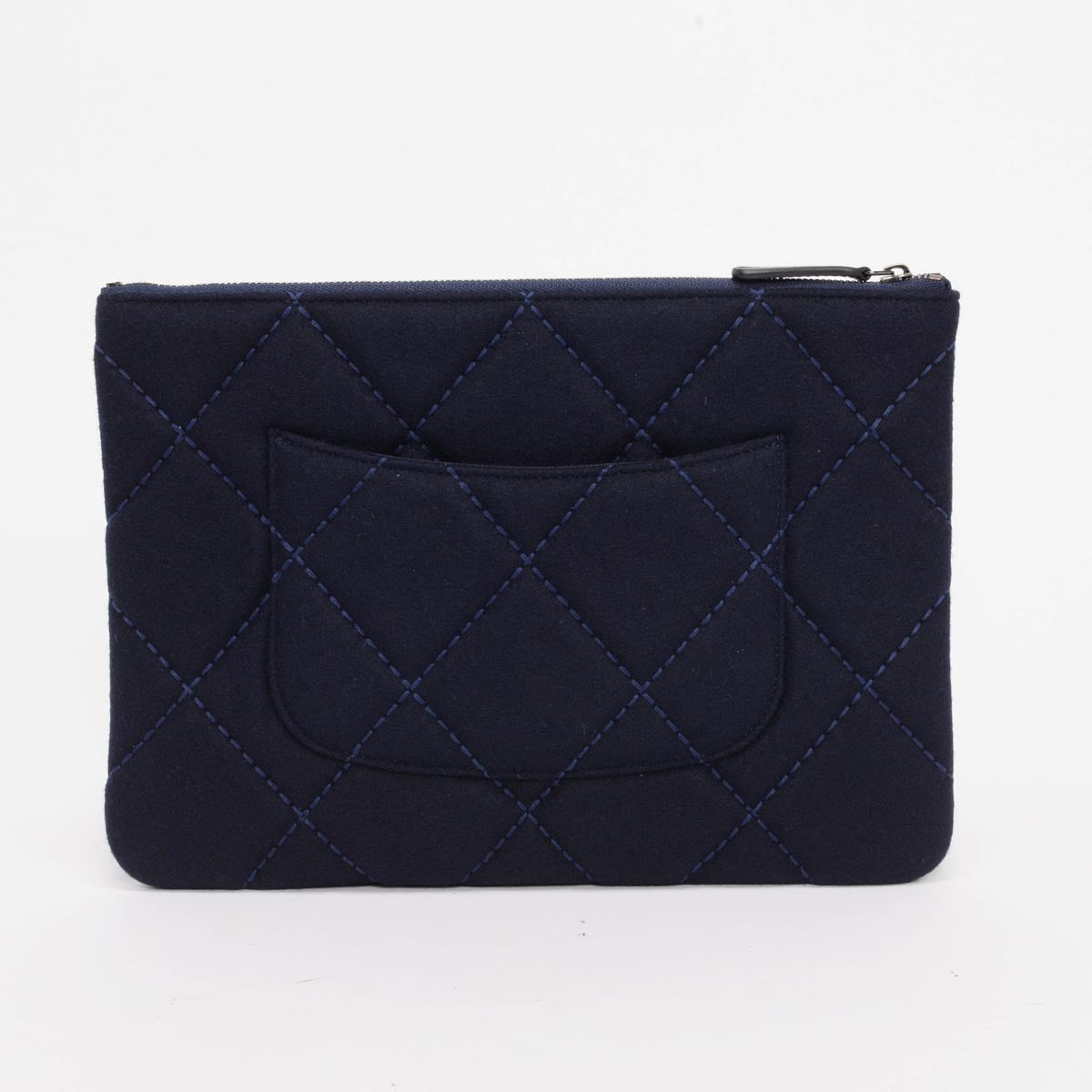 Chanel Navy Embroidered Felt Medium O-Case
