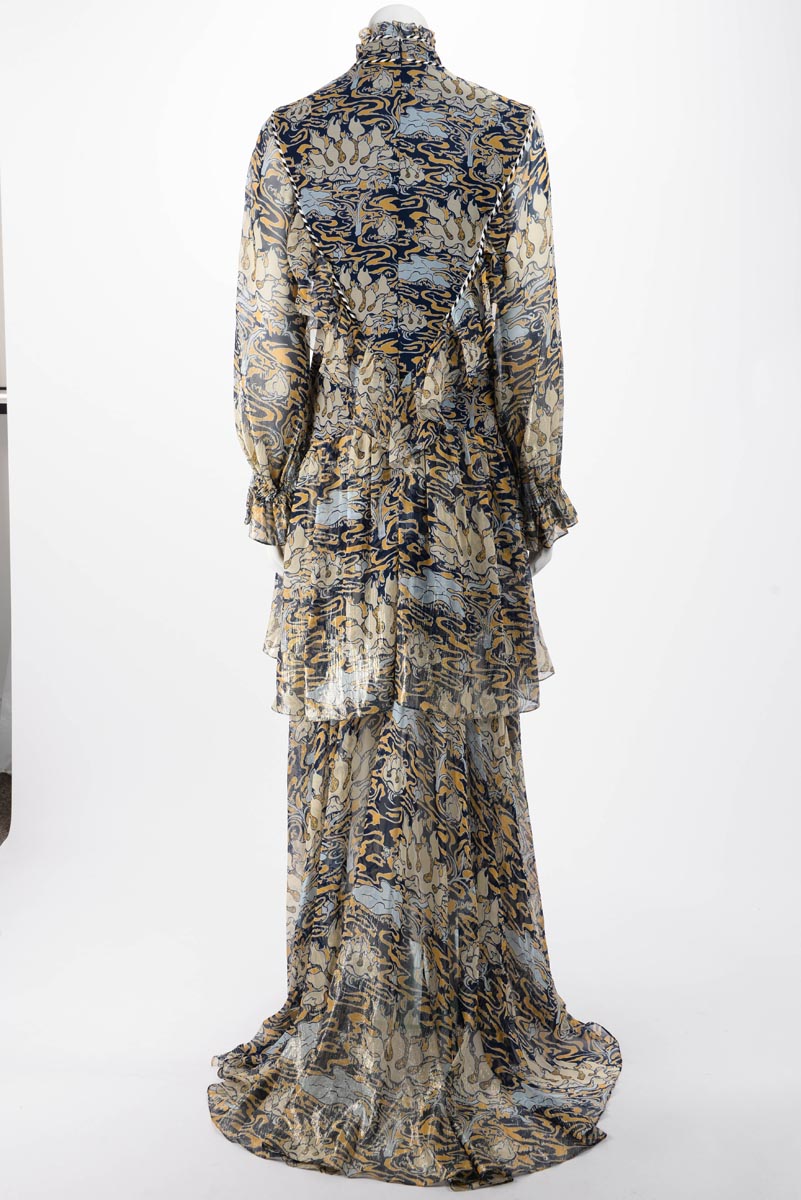 Peter Pilotto Navy Lurex & Silk Abstract Print Evening Gown 10