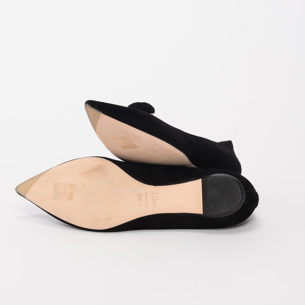 Dior Black Suede Rosette Flats 39.5