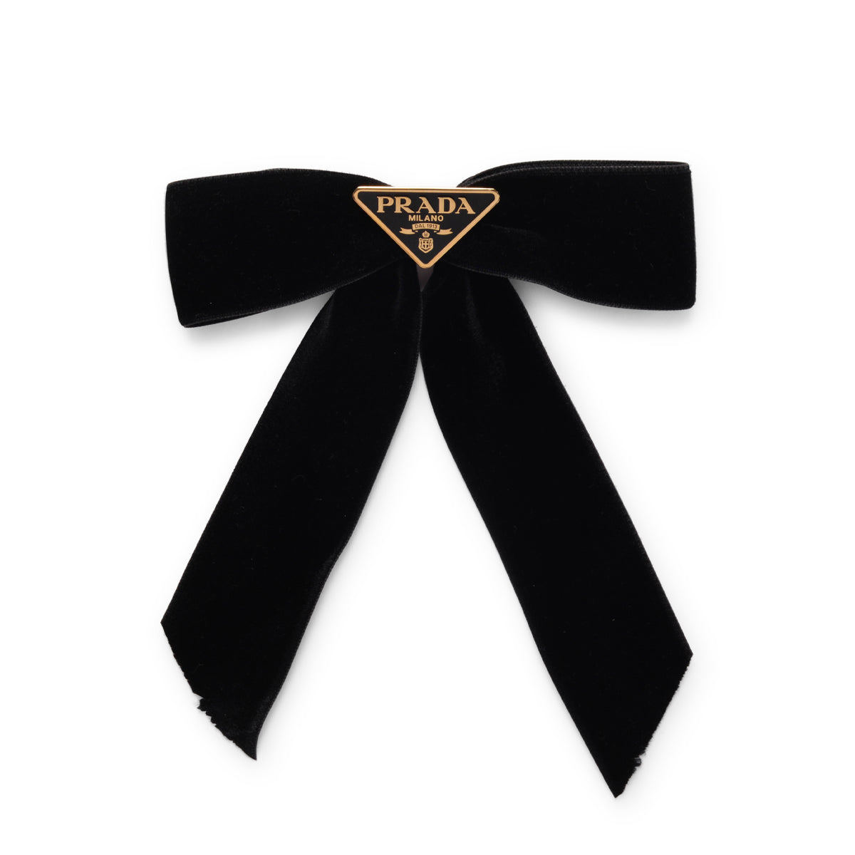 Prada Black Velvet Triangle Logo Bow Hair Clip